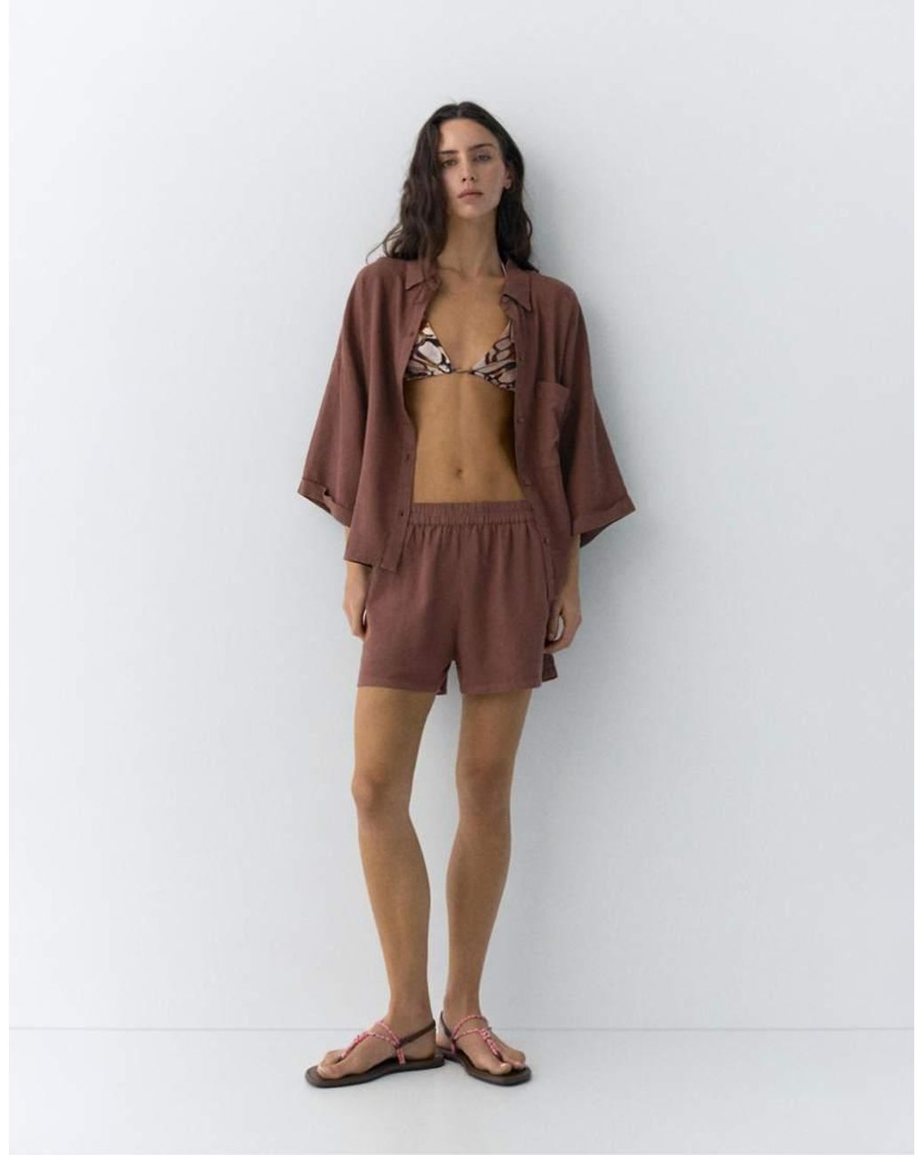 Pull&Bear Brown Linen Blend Shorts