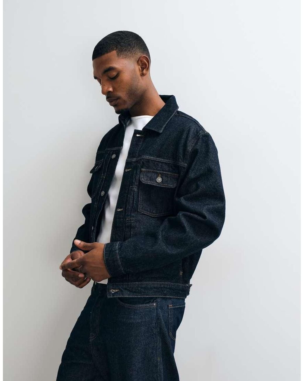 AllSaints Blue Union Tigers Denim Jacket With Back Embroidery for men