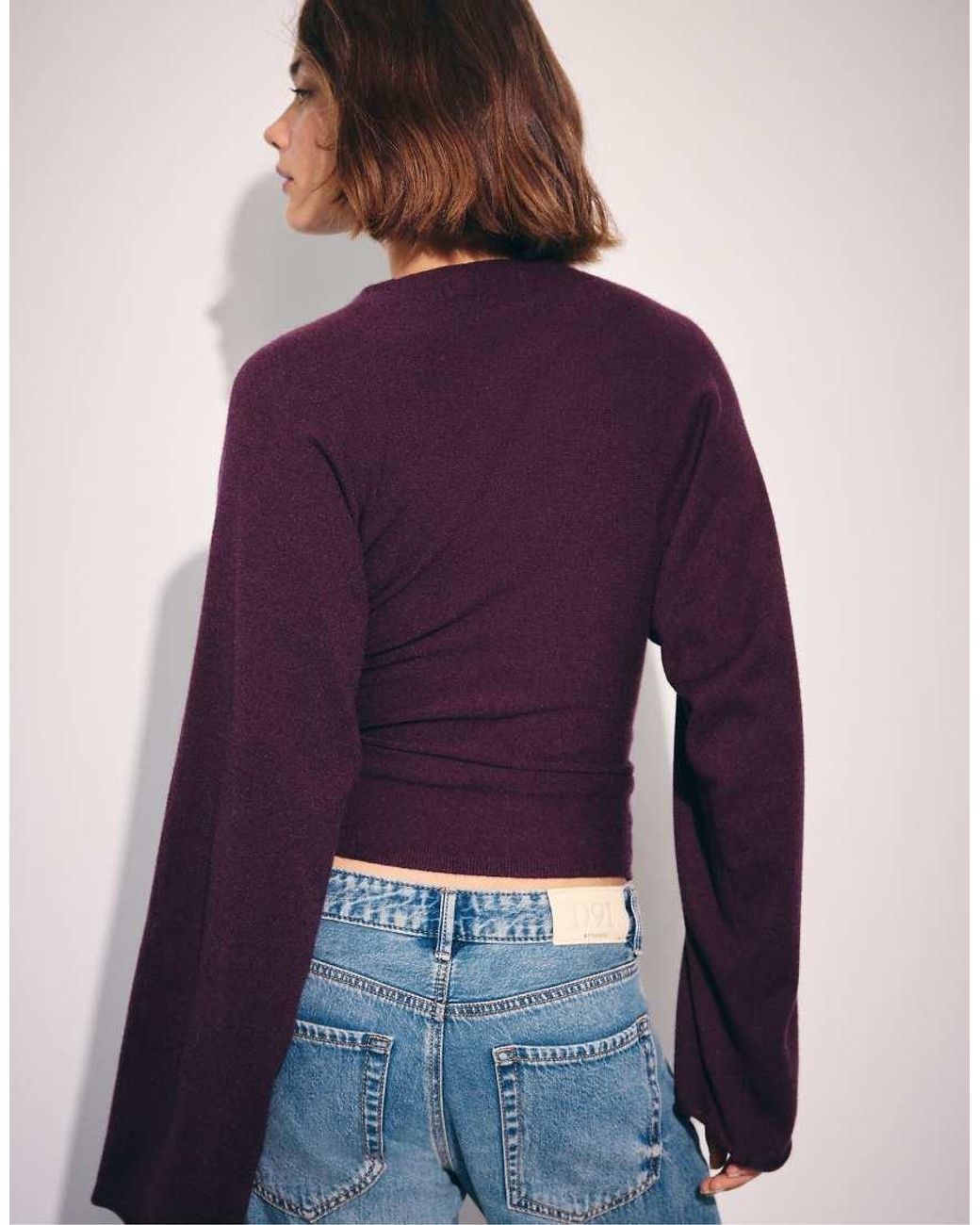 Stradivarius Blue Stand Collar Knit Jumper With Kimono Sleeves