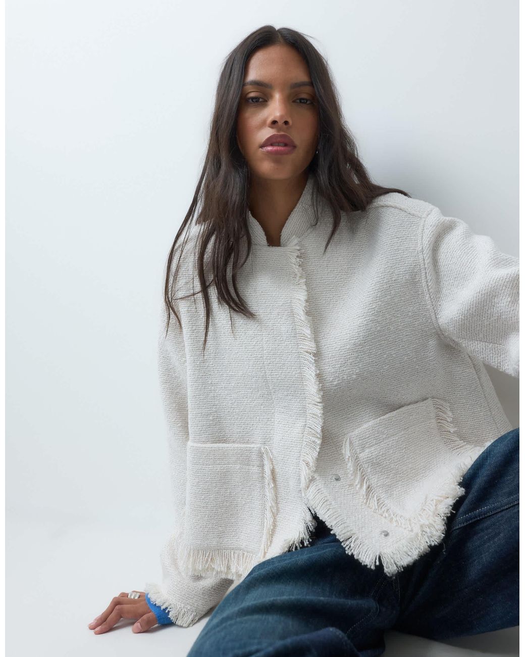 ASOS Gray Collarless Wool Blend Boucle Jacket