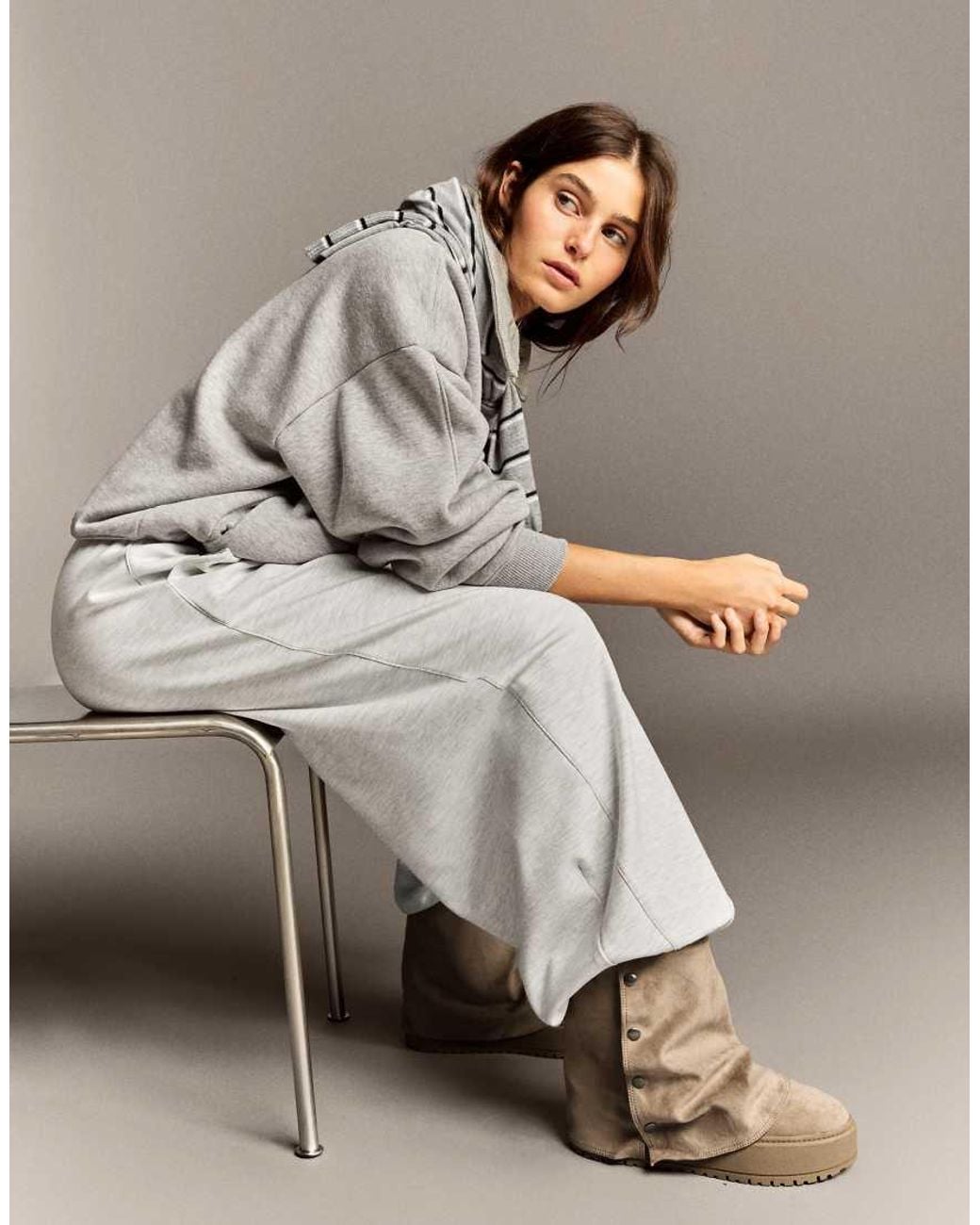 Bershka Natural Fur-lined Trouser Ankle Boots