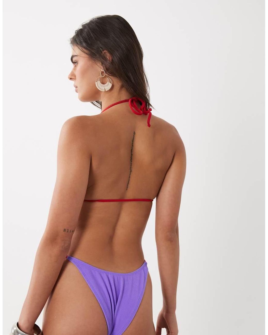 ASOS Blue Mara Towelling High Leg Tanga Bikini Bottom With Contrast Binding