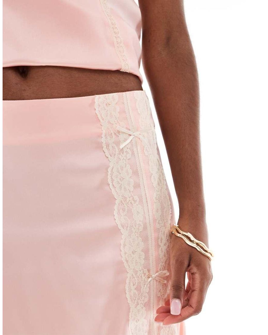 Miss Selfridge Pink Satin And Lace Maxi Skirt Co-ord