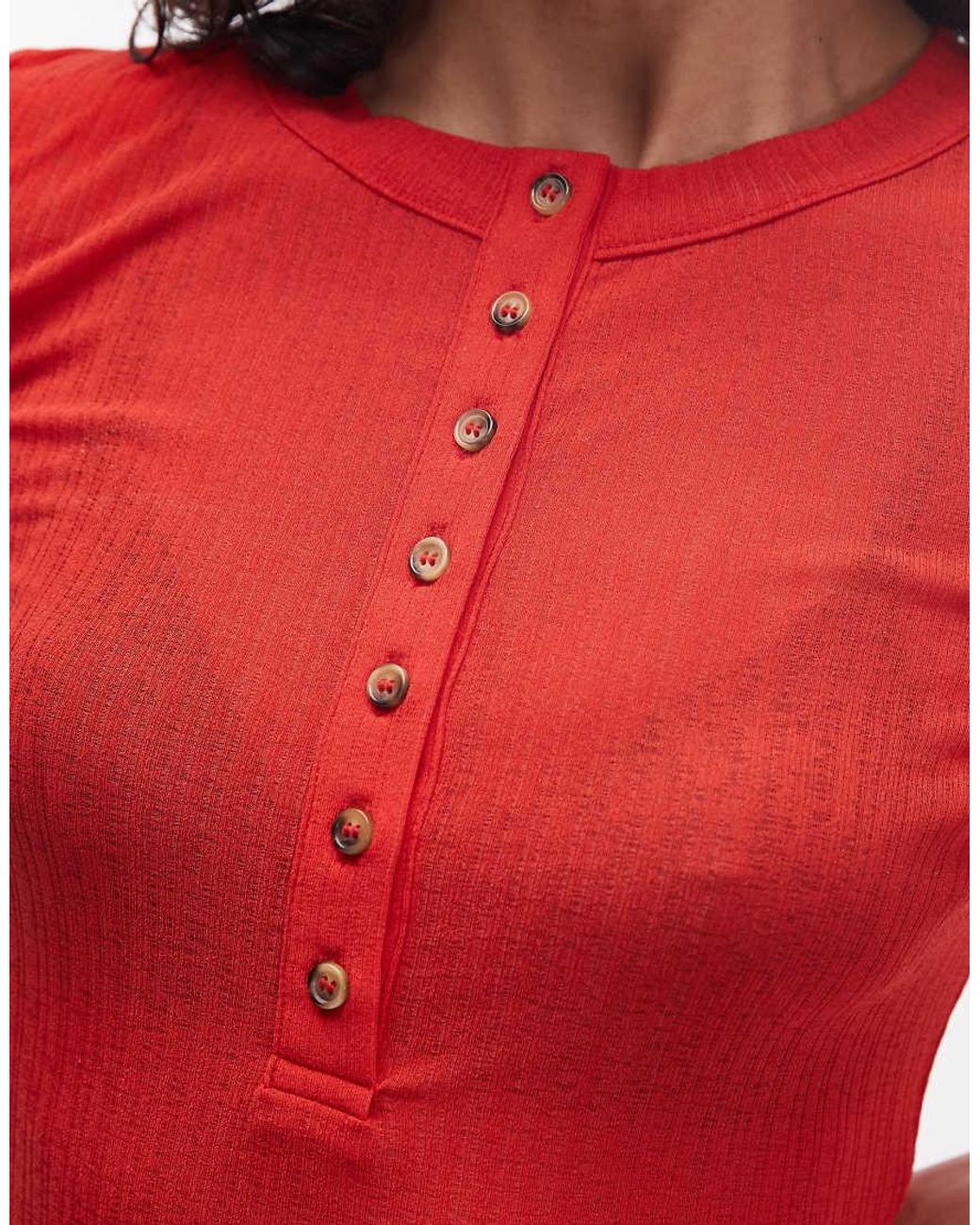 ASOS Red Long Sleeve With Button Top