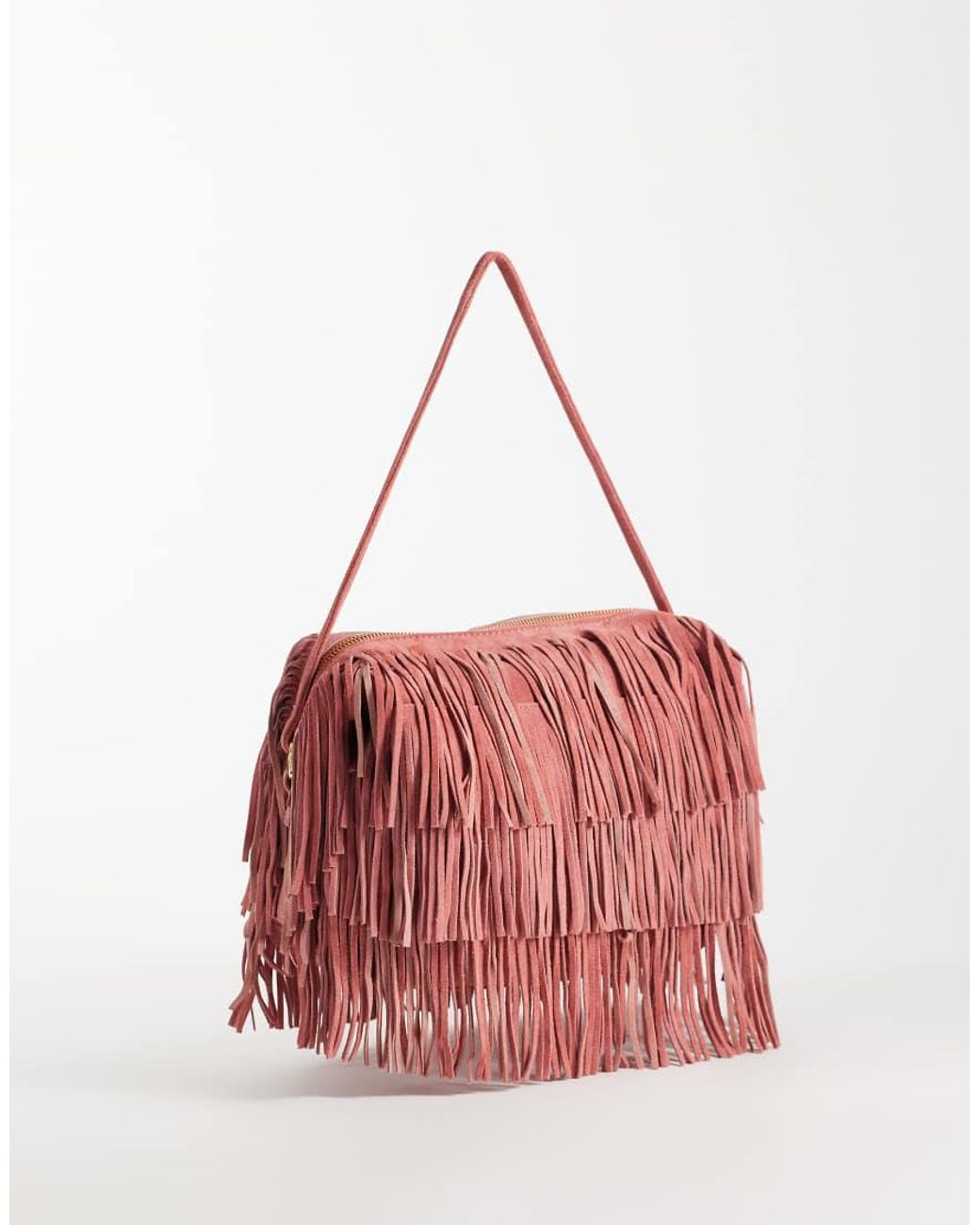 ASOS Red Suede Fringe Clutch Bag With Detachable Shoulder Strap
