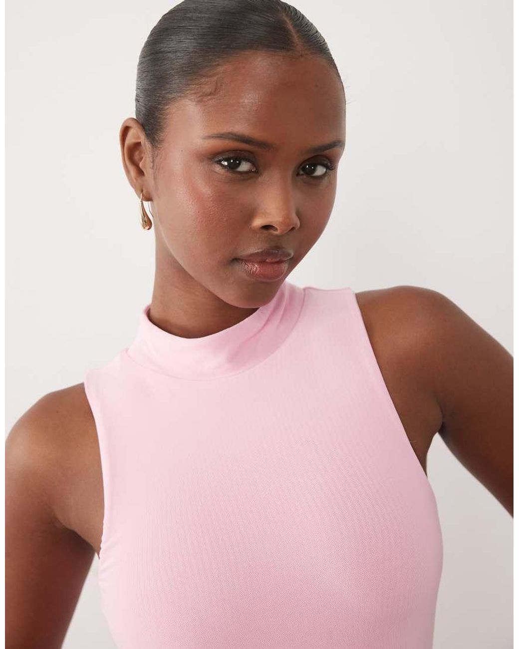Wanderdoll Pink Gracie Sculpted High Neck Sleeveless Bodysuit Co-Ord