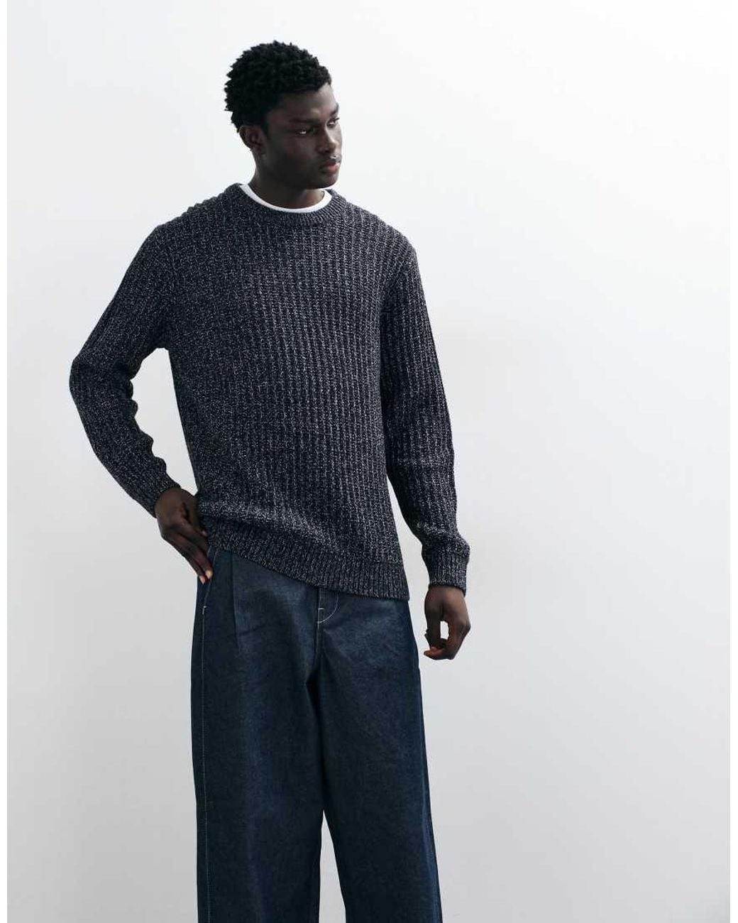 Jack & Jones Blue Ribbed Crew Neck Sweater for men