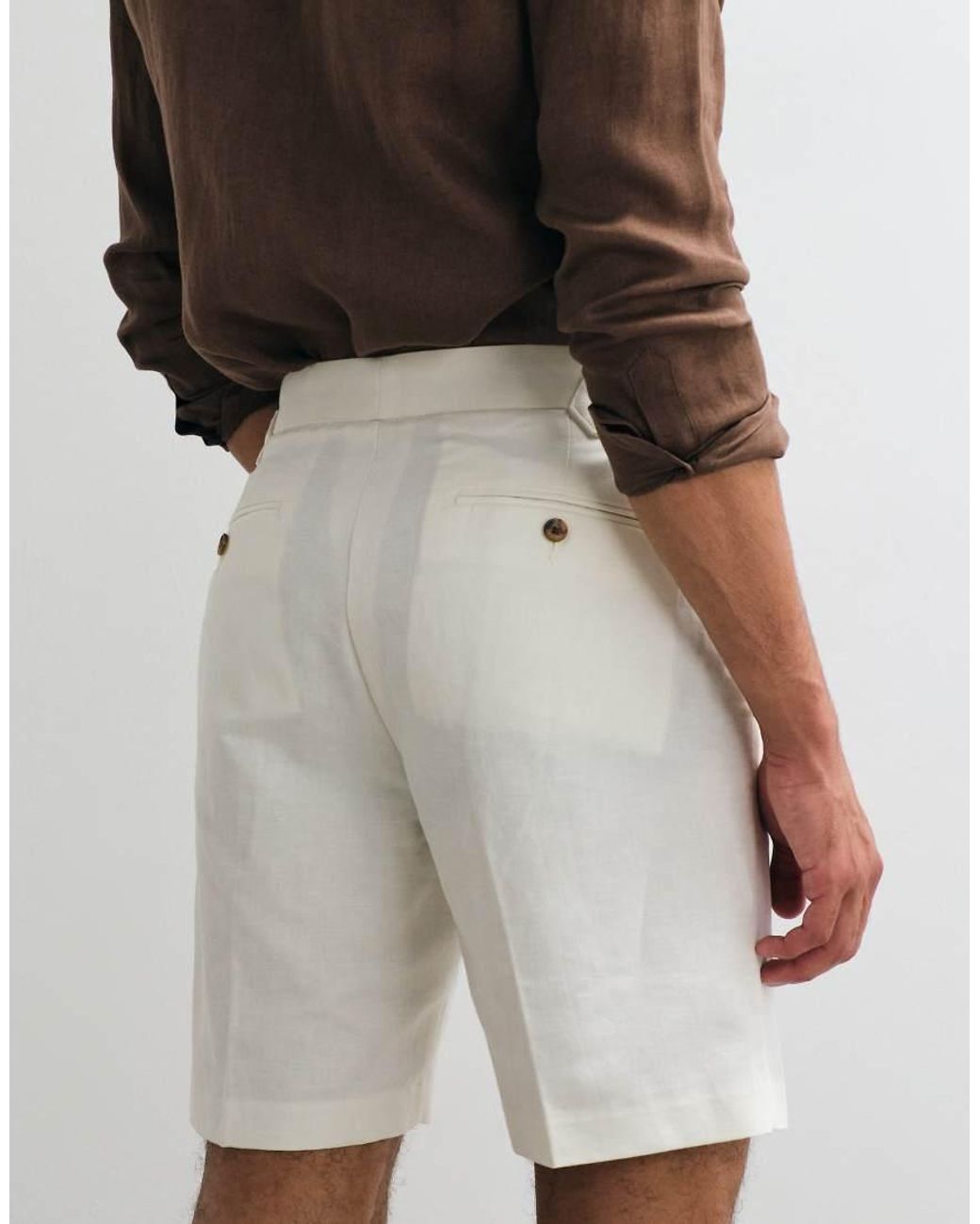 ASOS Natural Tailored Linen Rich Regular Shorts for men