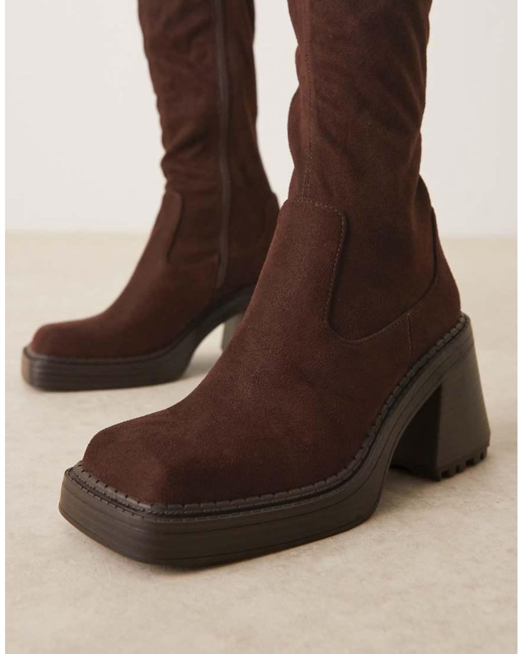 ASOS Natural Charly Heeled Knee Boots