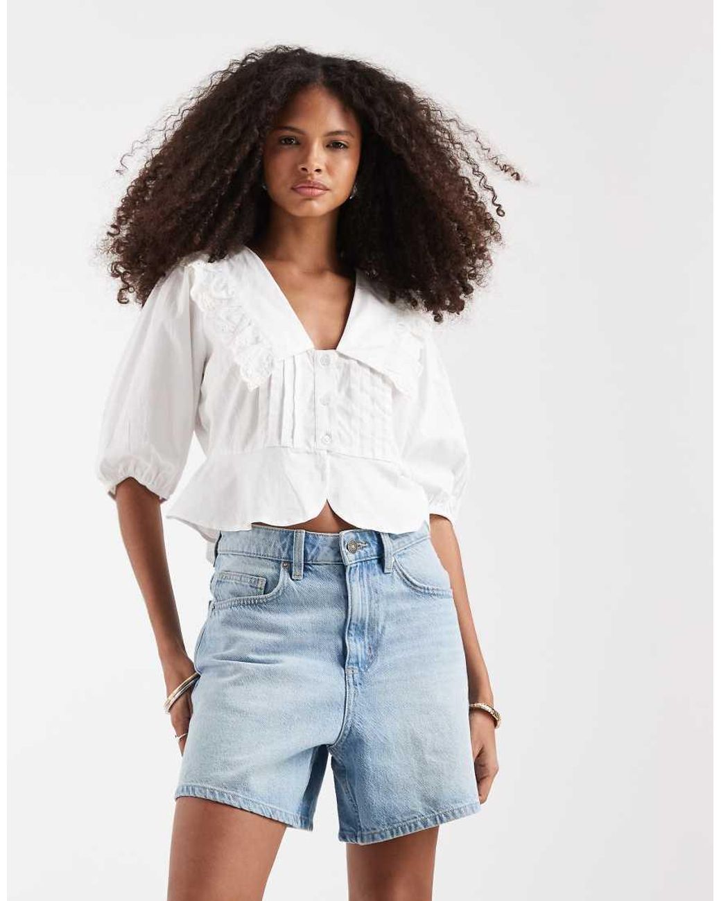 Neon Rose White Ruffle Collared Long Sleeve Blouse