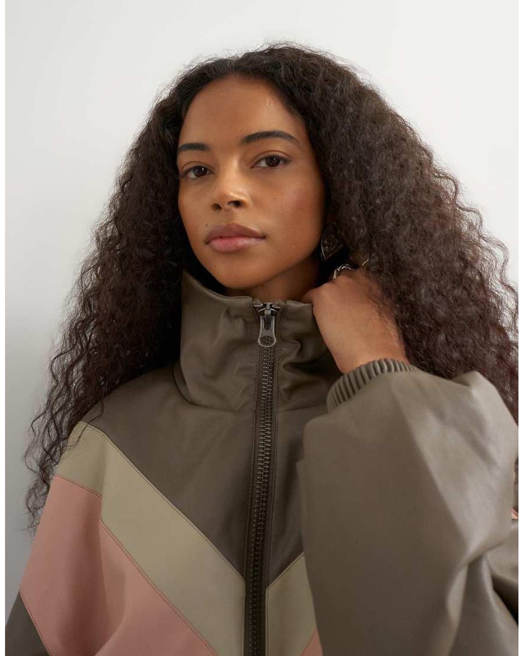 TOPSHOP Black Colour Block Leather Look Track Jacket