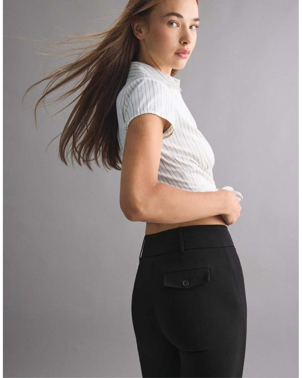 Stradivarius Black High-waist Bengaline Bell Bottom Trousers