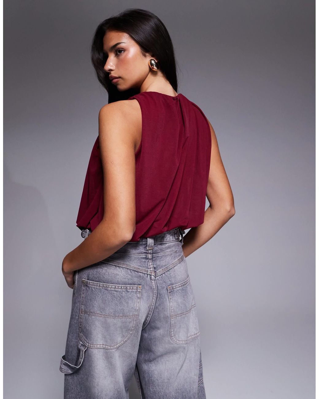 ASOS Red Halter Top With Bubble Hem