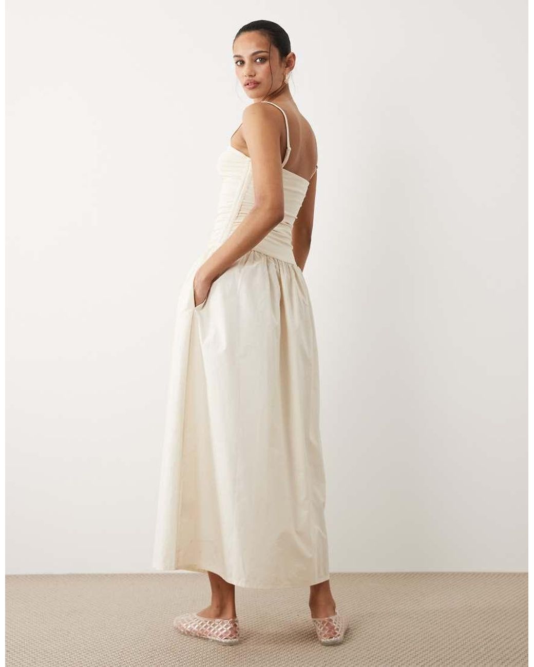 Cotton On Natural Romee Shirred Side Maxi Dress