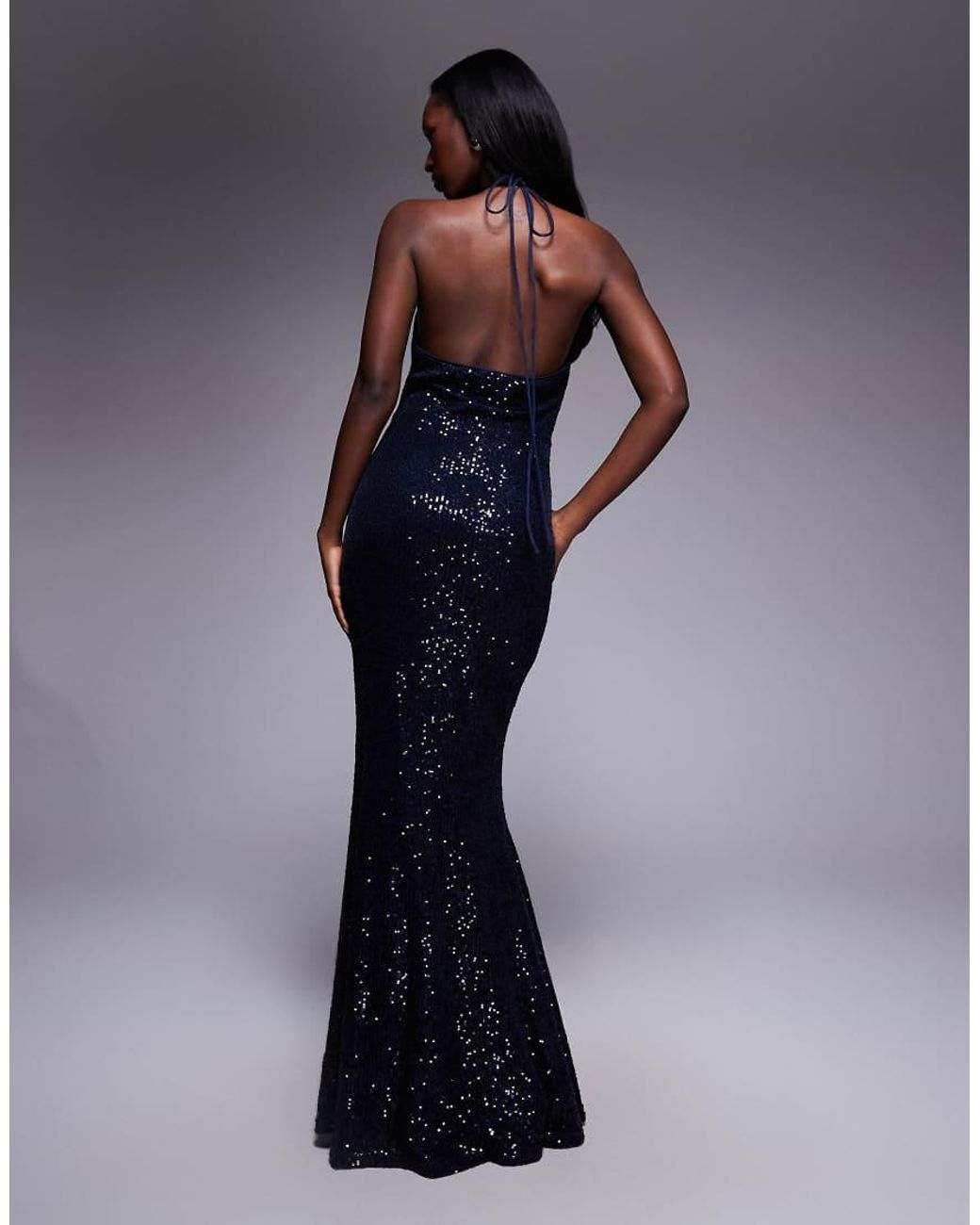 ASOS Blue All Over Sequin Halter Maxi Dress