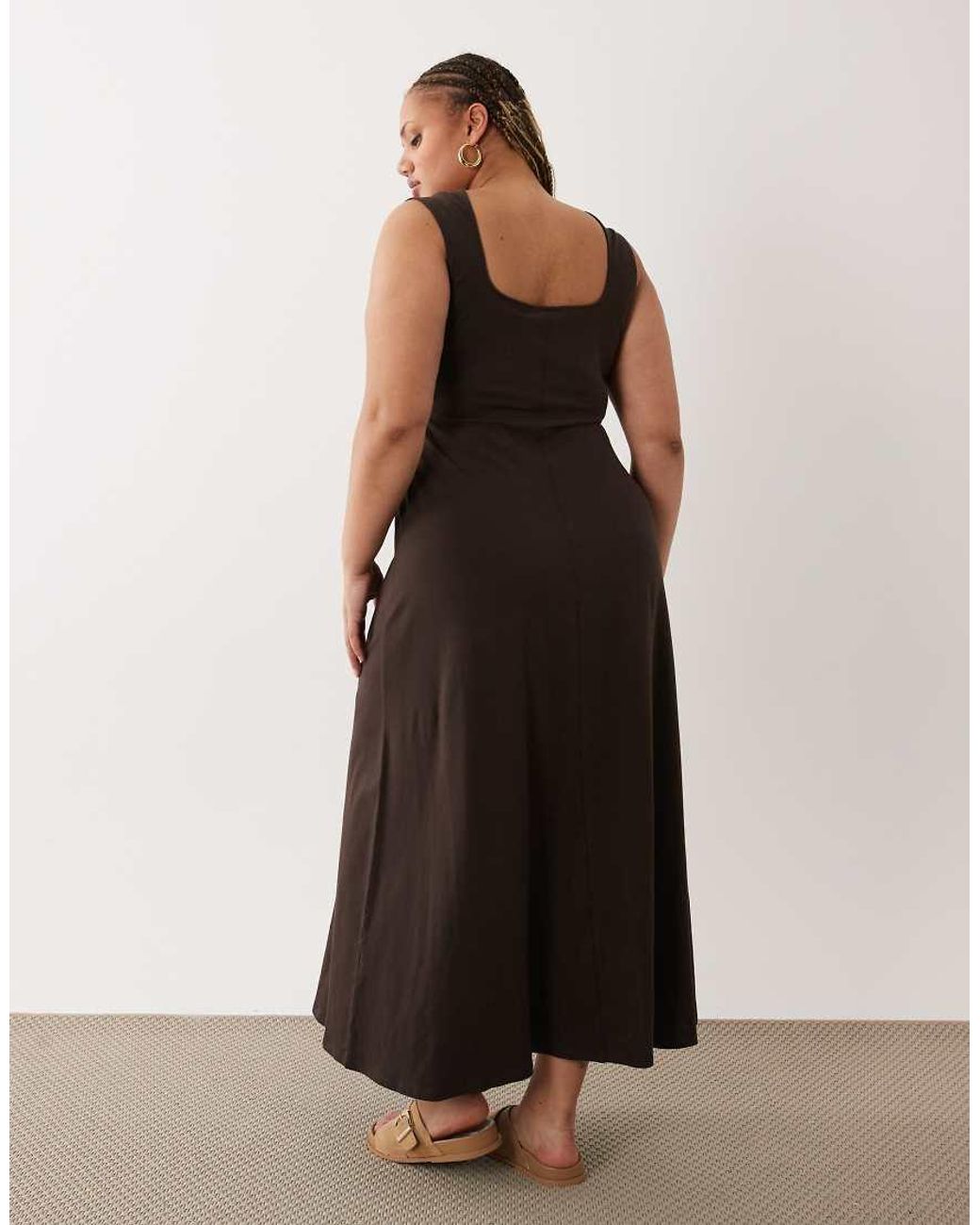 ASOS Black Asos Design Curve Square Neck Seam Detail Midi Dress