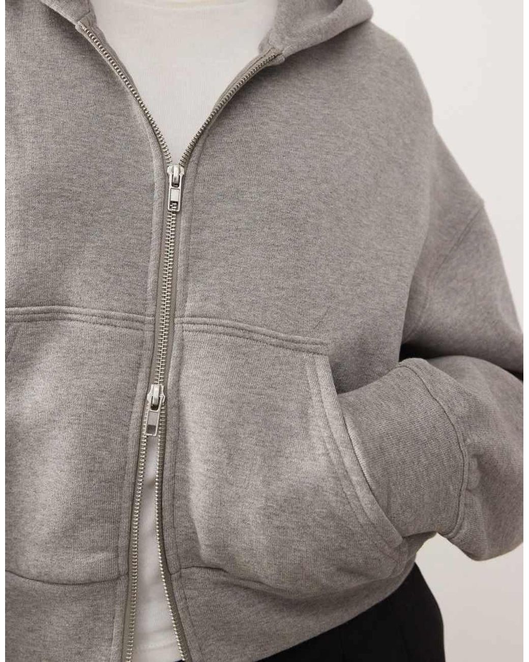 Weekday Gray Oversized Boxy Fit Zip Through Hoodie