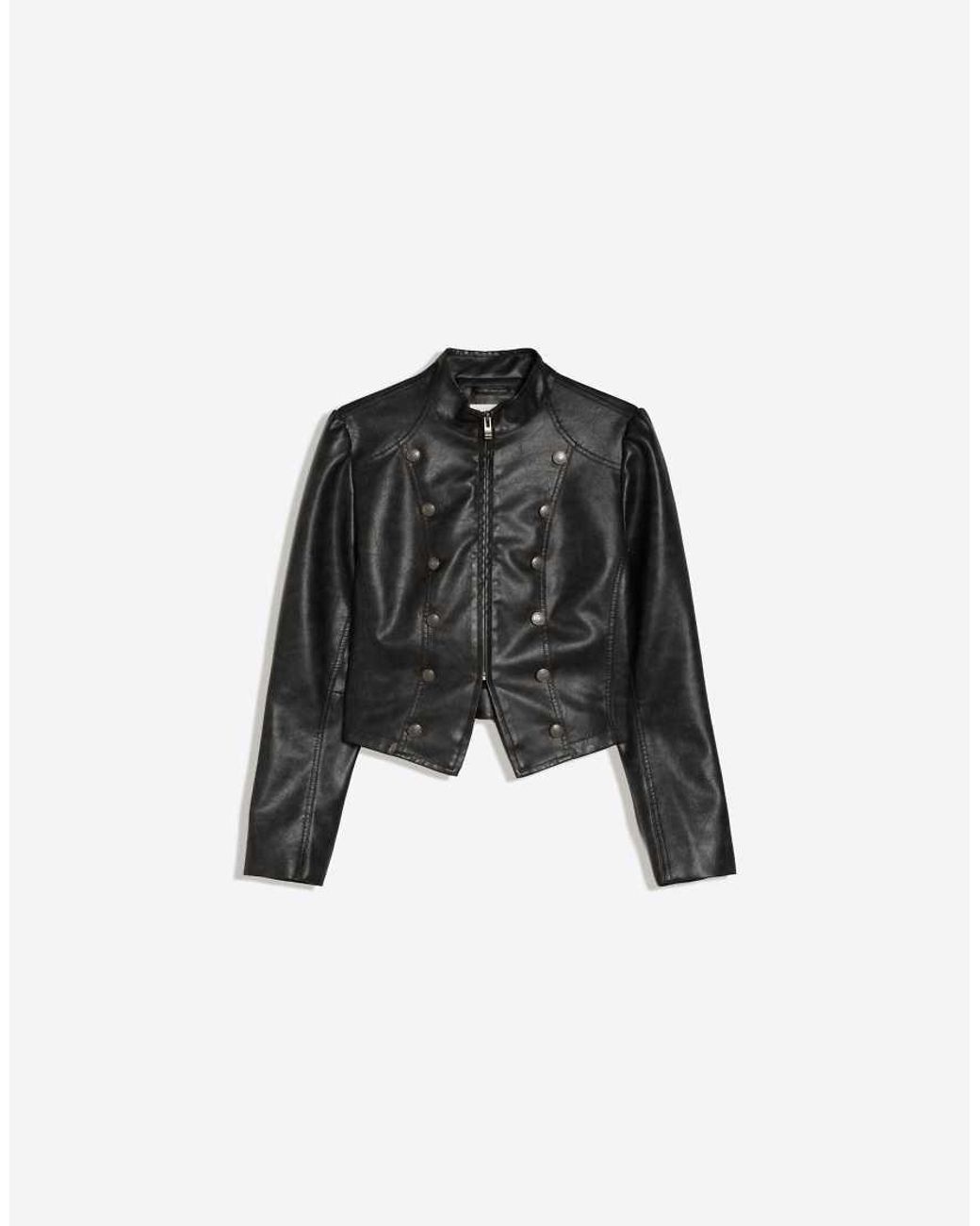 Bershka Natural Buttoned Leather Effect Jacket