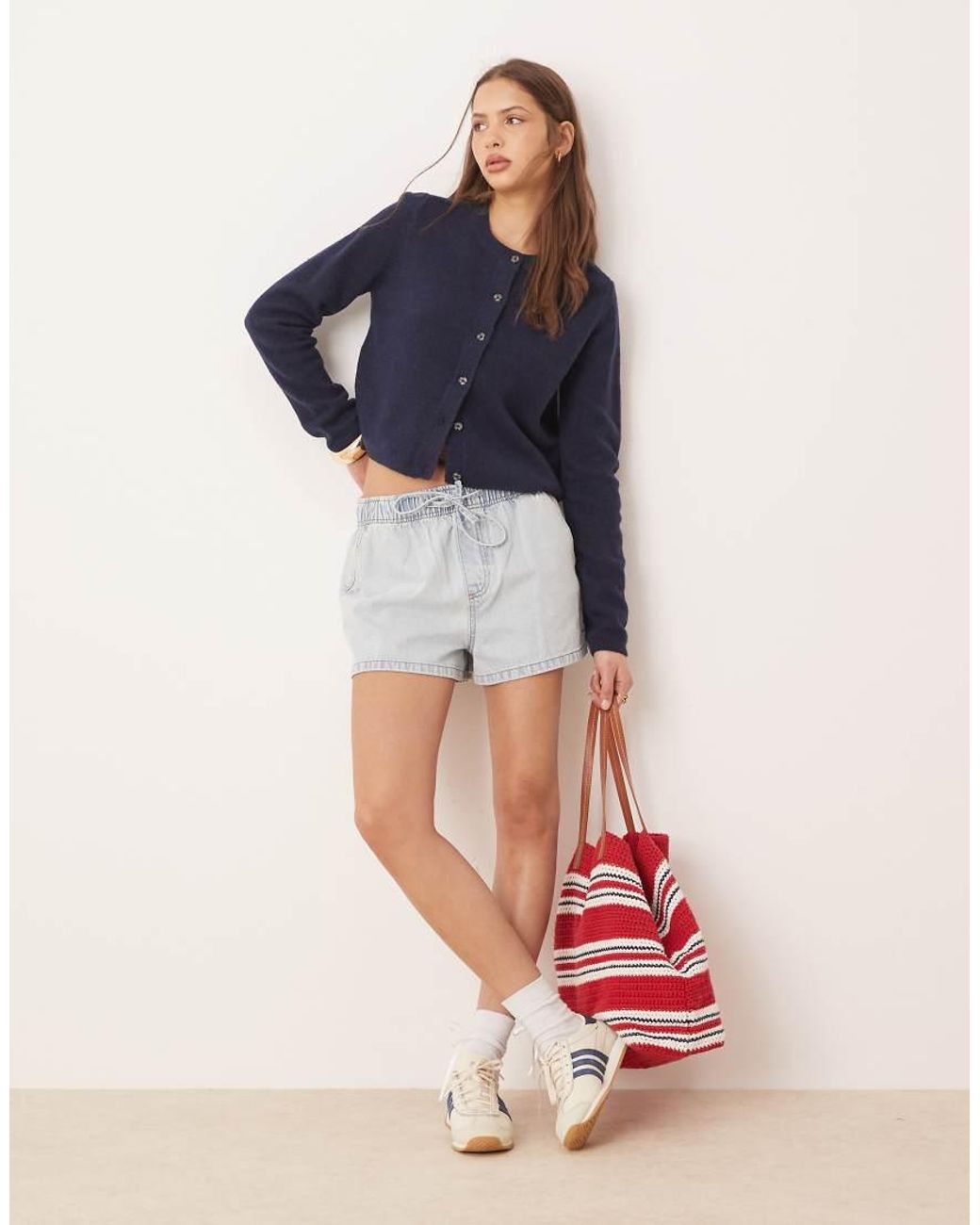 Jdy Blue Crew Neck Cardigan With Wool