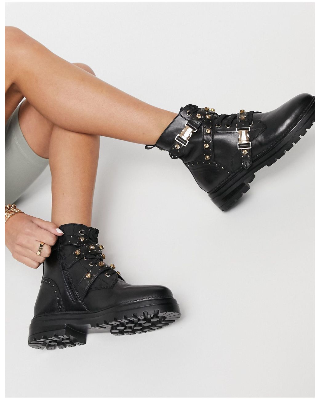 Steve Madden Indra Buckle Boot With Gold Hardware in Black | Lyst Australia