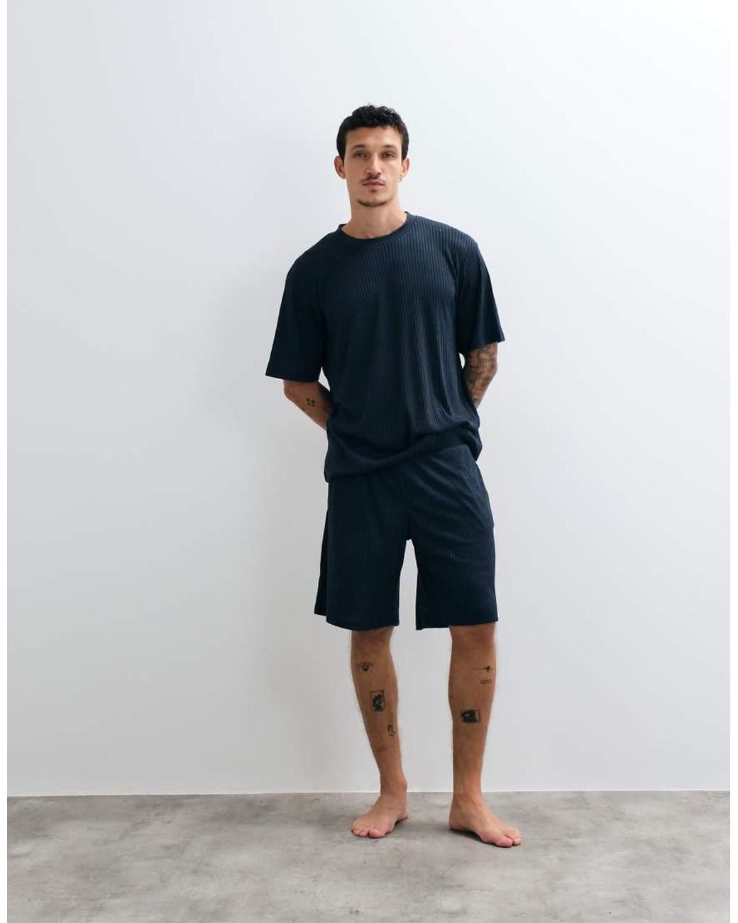 Jack & Jones Blue Ribbed Lounge T-shirt Set for men