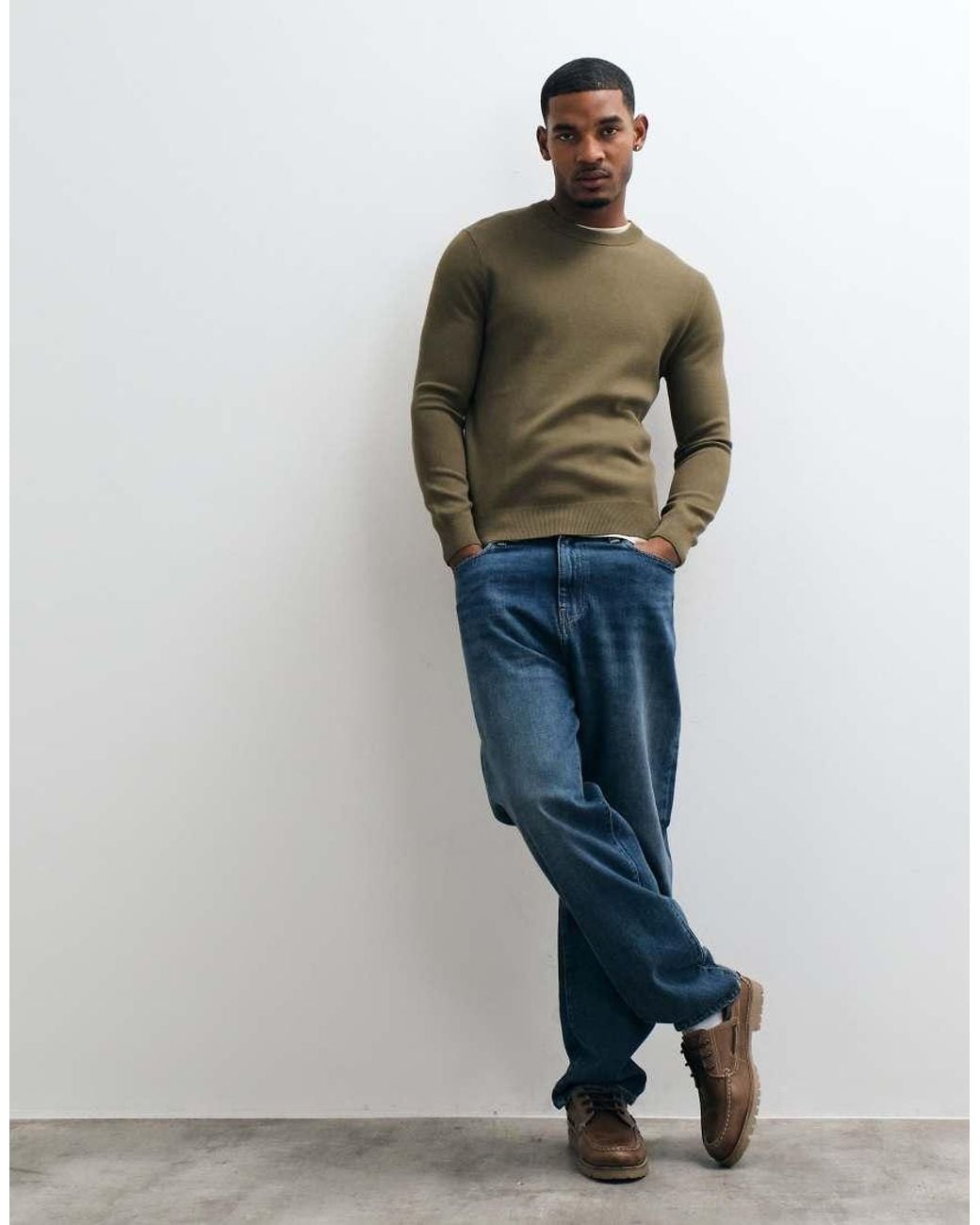 Mango Blue 100% Wool Knitted Jumper for men
