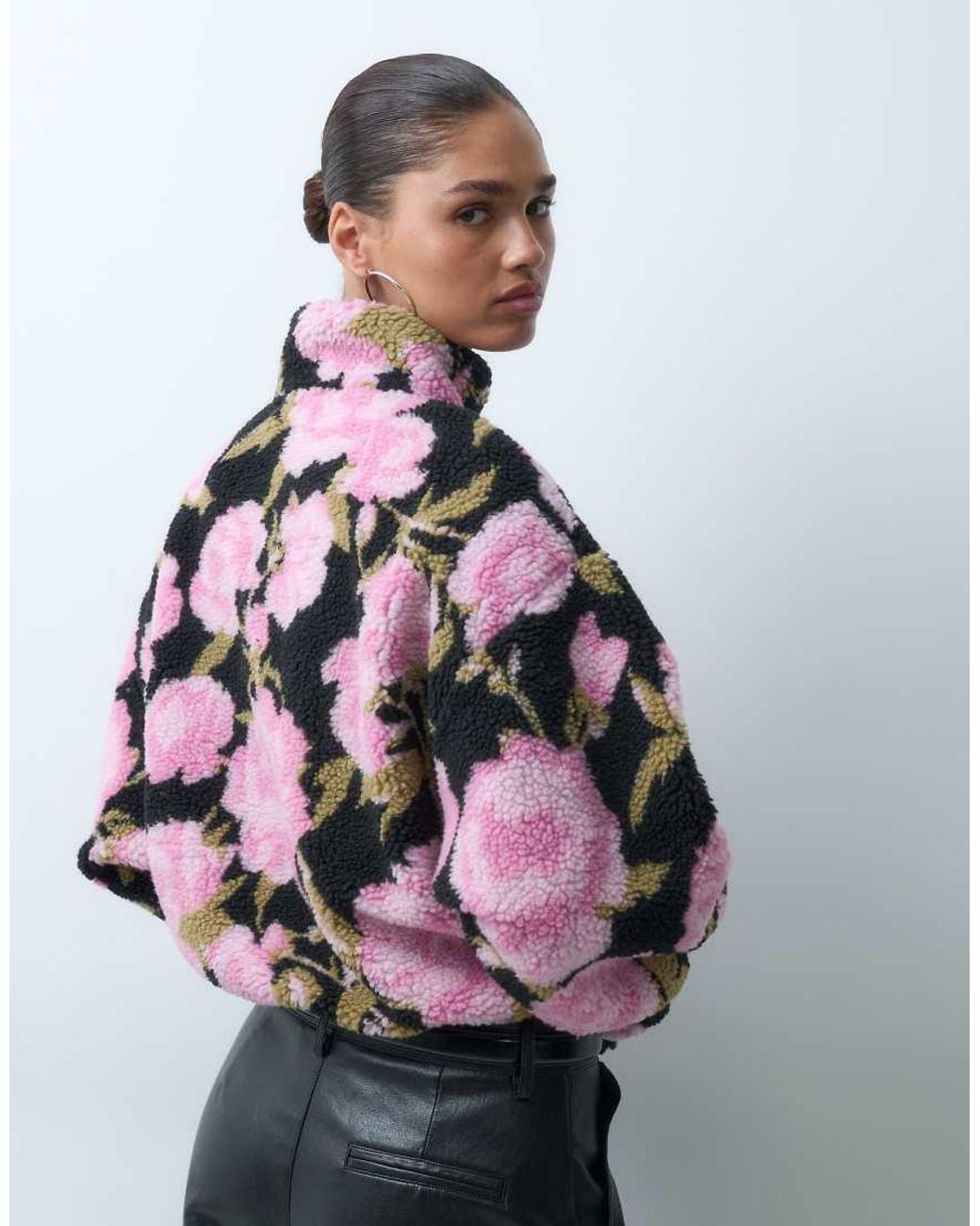 ASOS Multicolor Half Zip Bubble Hem Borg Fleece