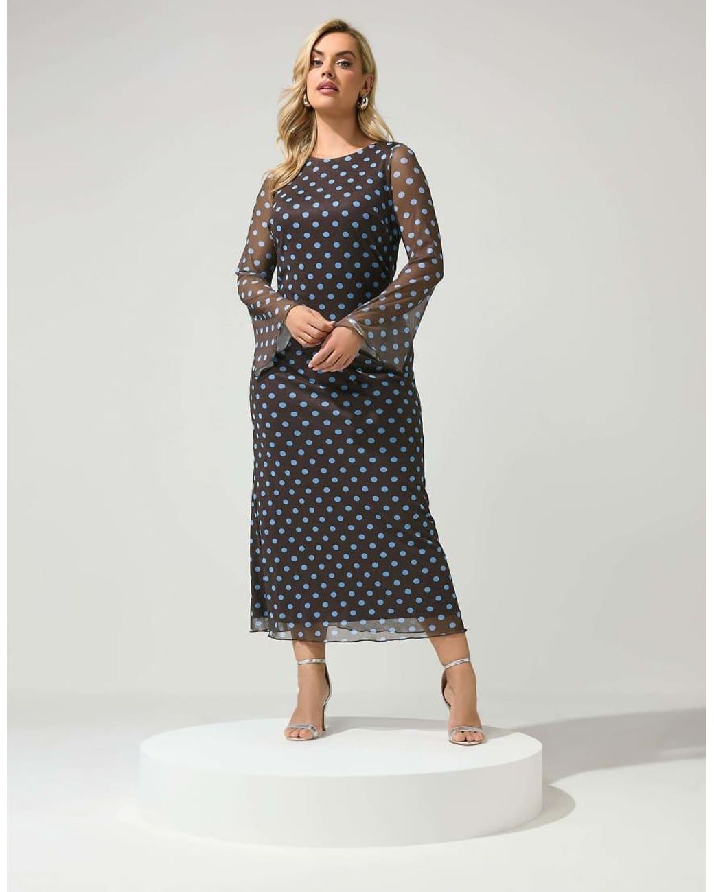 Yours Clothing Blue Polka Dot Mesh Maxi Dress