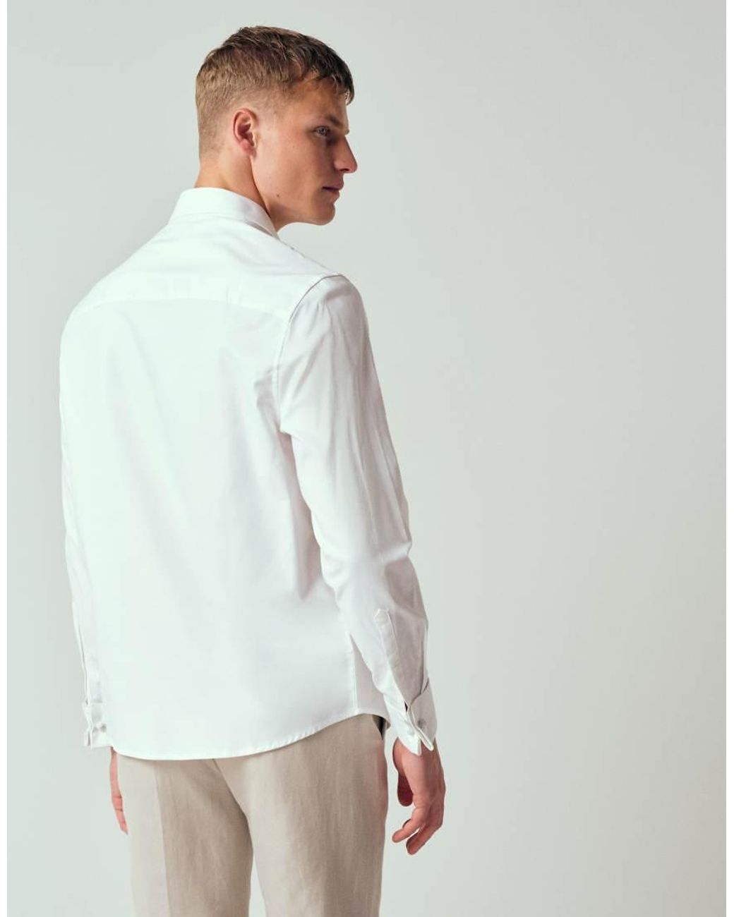 ASOS Natural Formal Easy Iron Twill Regular Shirt With Double Cuff for men