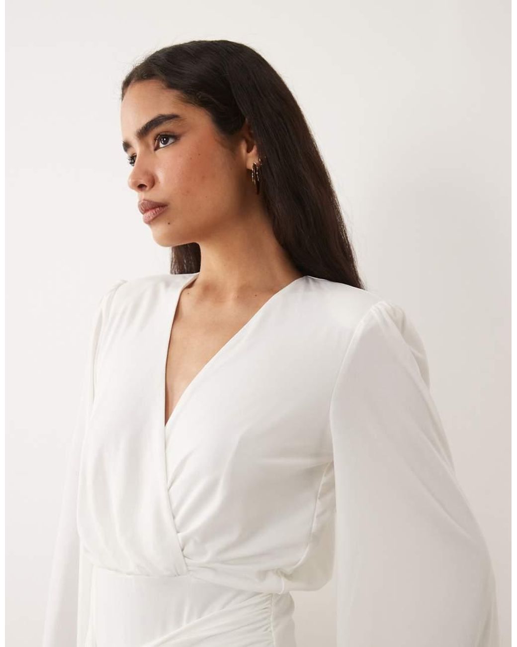 TFNC London White Slinky V Neck Shoulder Pad Drape Detail Mini Dress