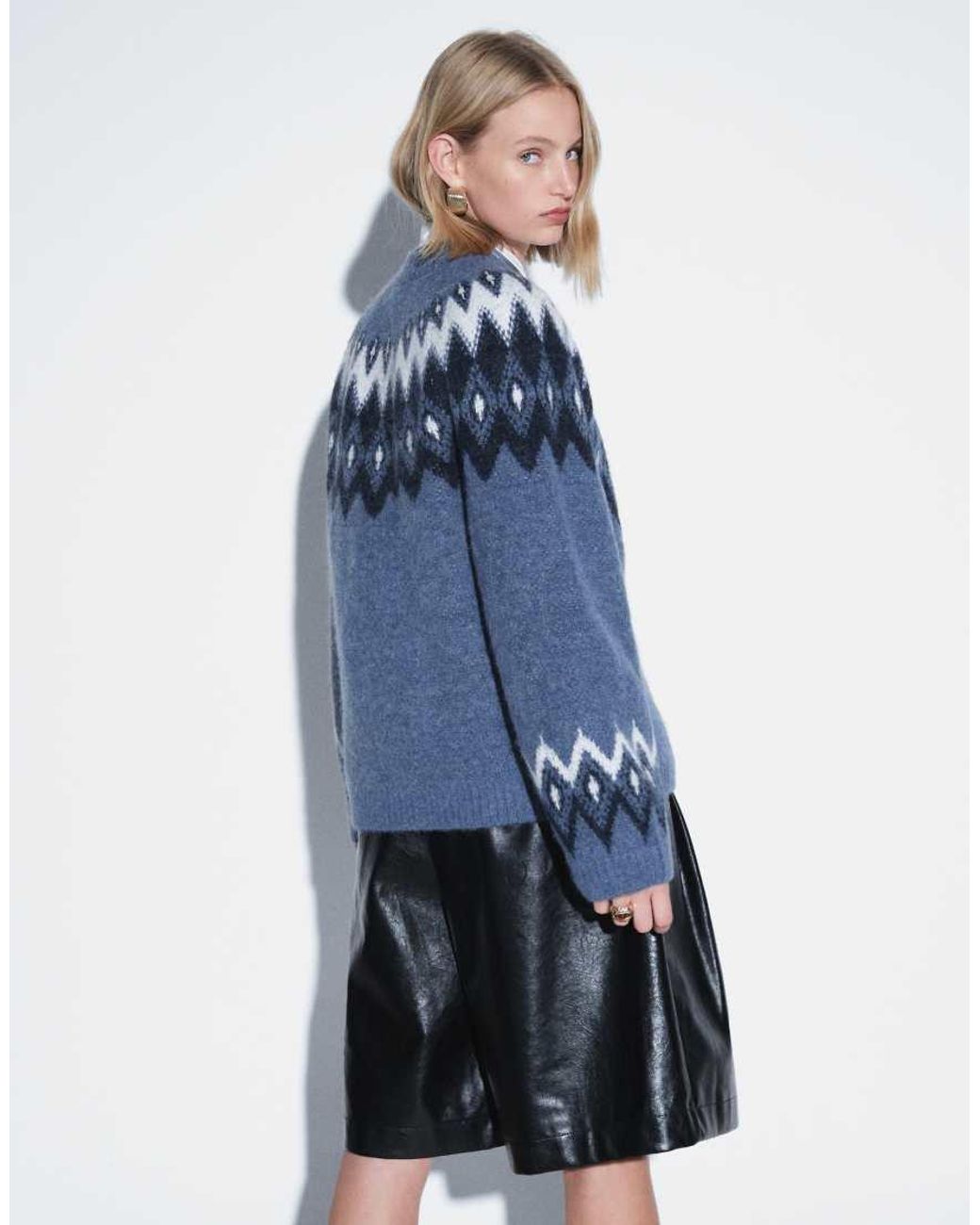 Gina Tricot Blue Alpaca Jacquard Fair Isle Style Knitted Jumper With Wool