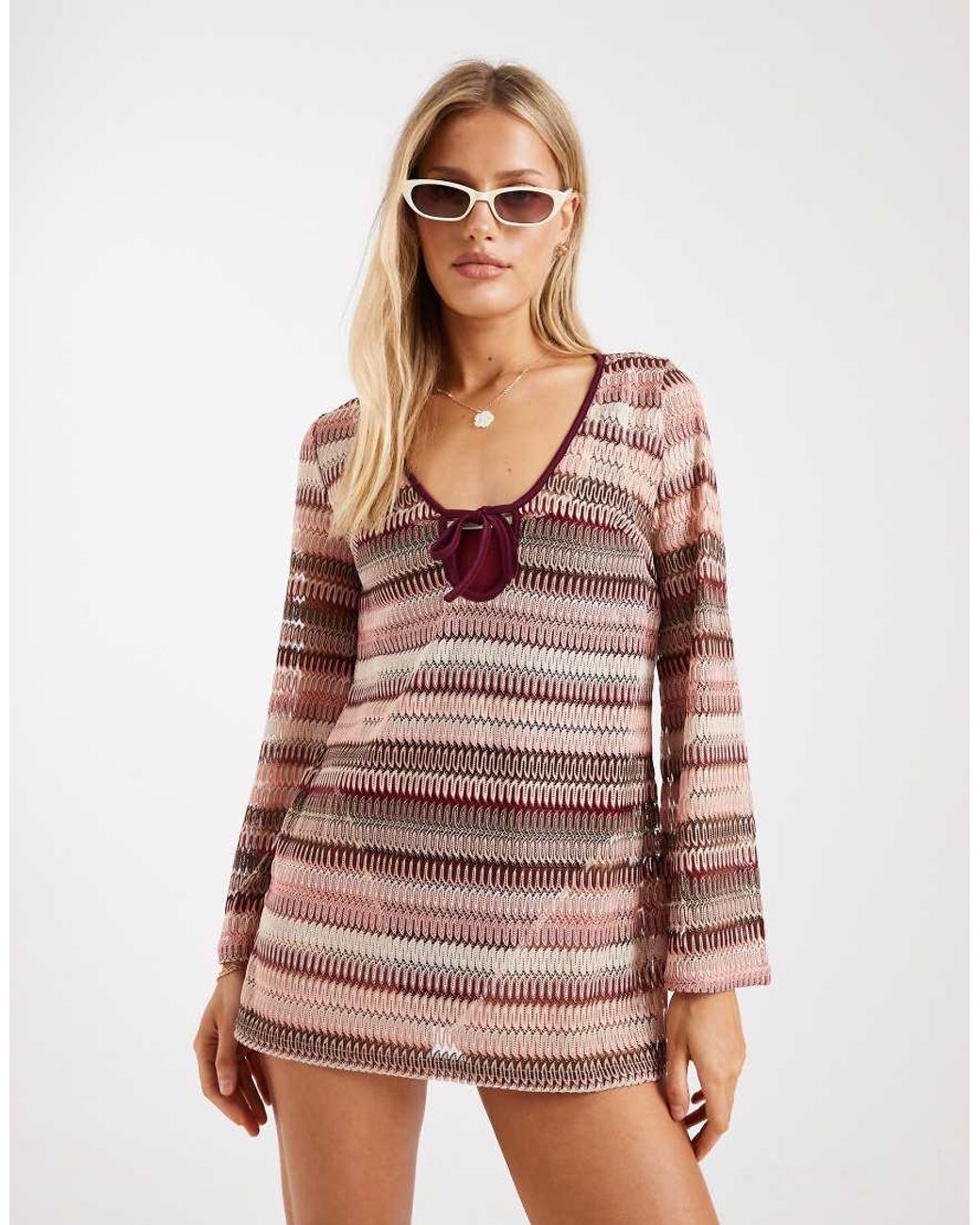New Look Pink Crochet Stripe Kaftan