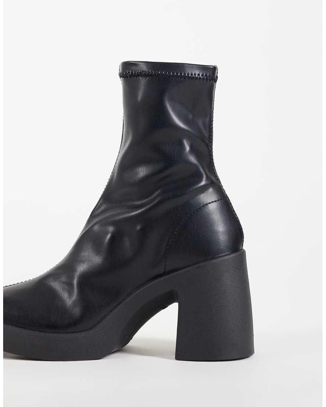 ASOS Blue Wide Fit Edison Square Toe Chunky Heeled Sock Boots
