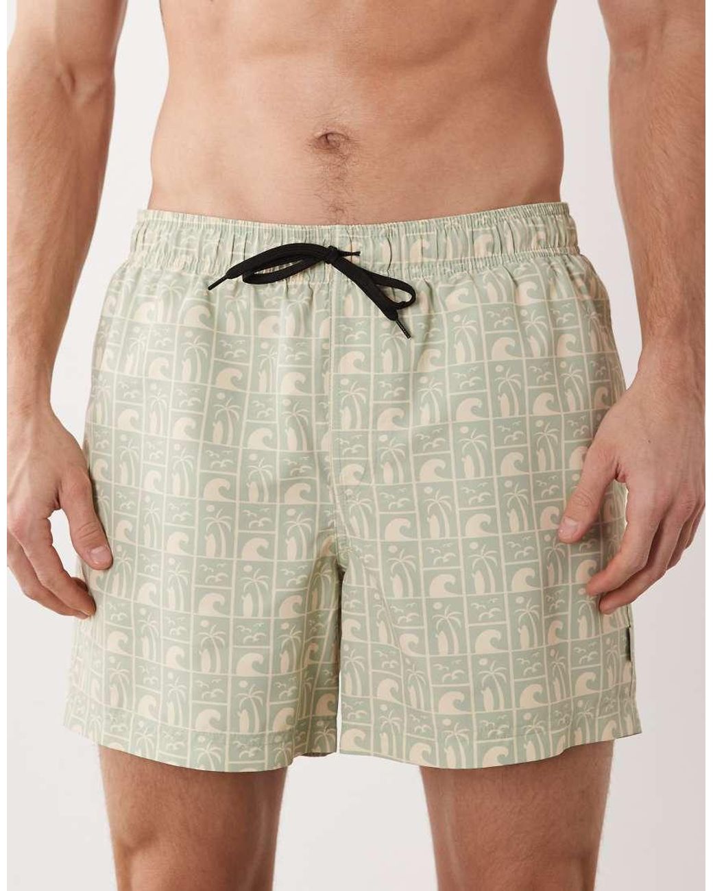 JJ Rebel Natural Swim Shorts With Surf Print for men