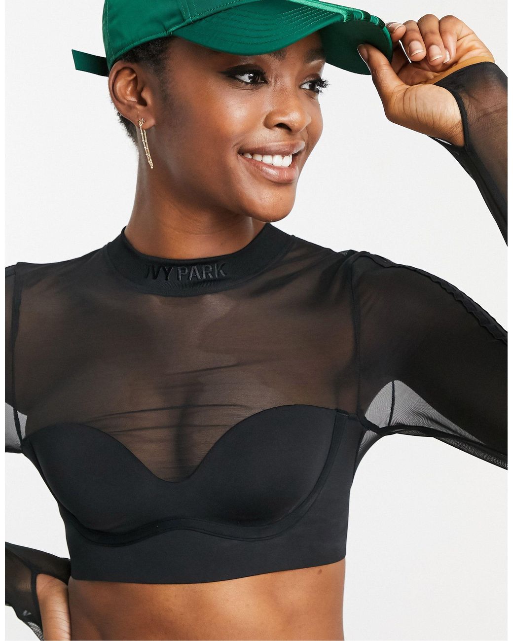 Ivy Park Adidas X Cropped Mesh Long Sleeve Top in Black