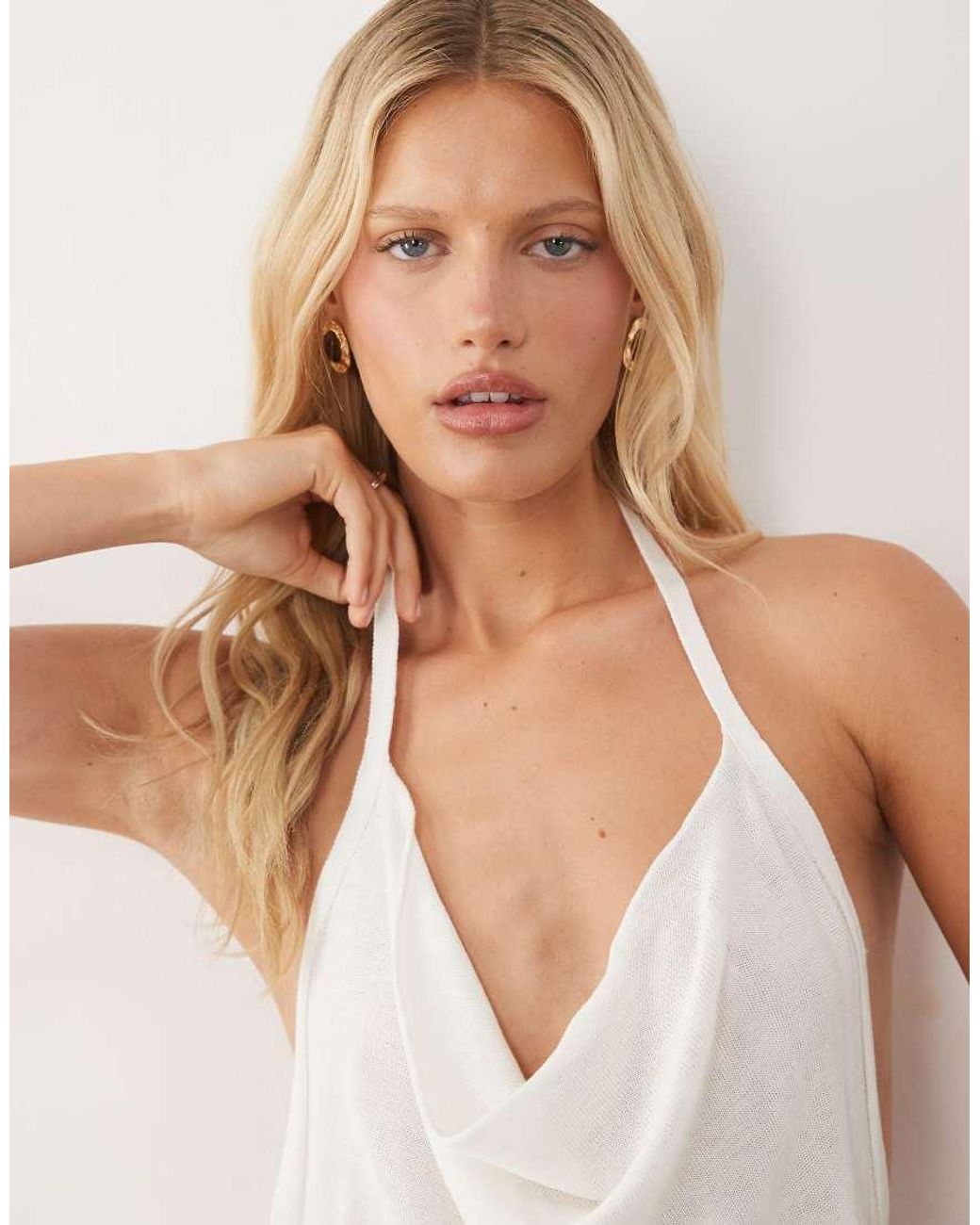 Miss Selfridge White Sheer Knitted Cowl Mini Dress