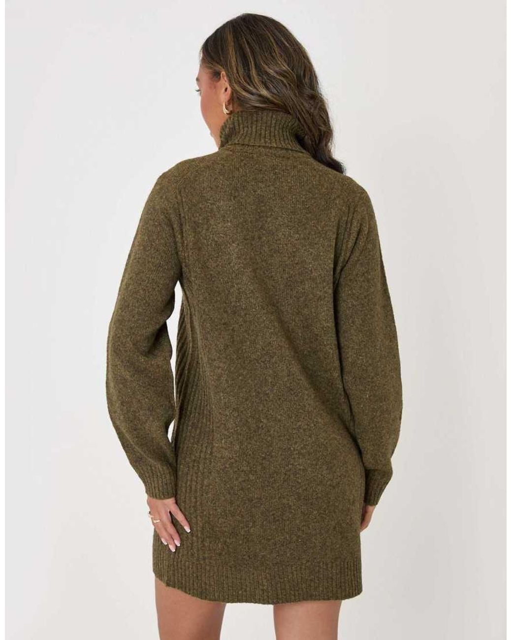Threadbare Green Wool Blend Roll Neck Mini Dress