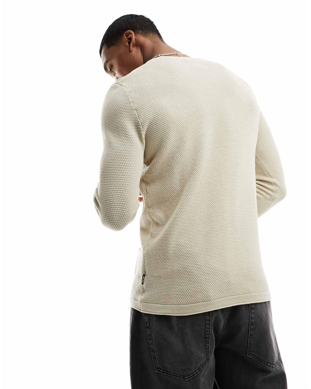 Only & Sons – texturierter strickpullover in White für Herren