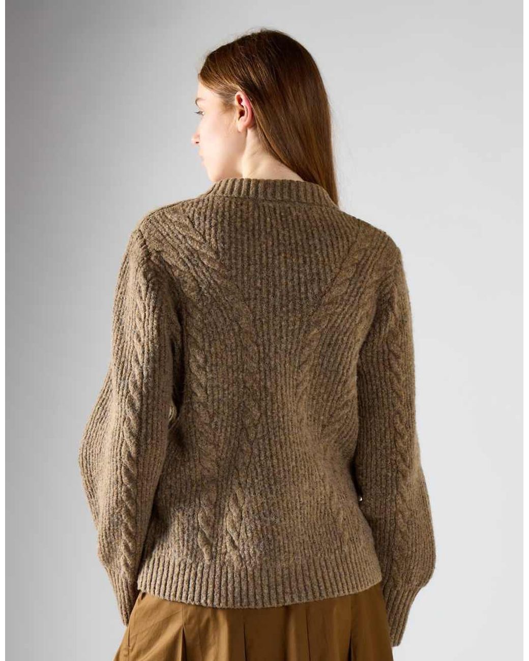 Glamorous Brown Ribbed Collar Cable-Knit Cardigan
