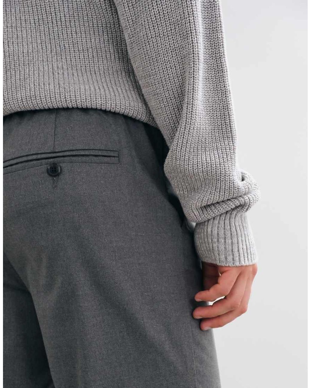 Threadbare Gray Drawstring Waist Straight Leg Trousers With Pleat for men