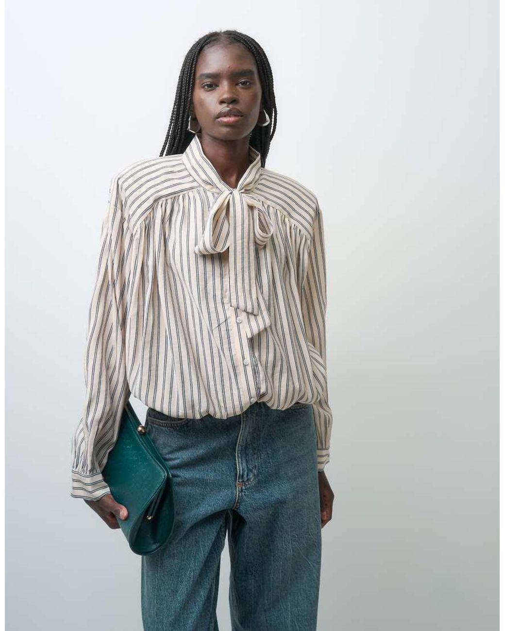ASOS Gray Pussybow Blouse