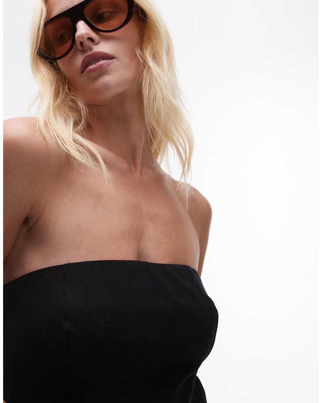 TOPSHOP White Linen Bandeau Mini Dress