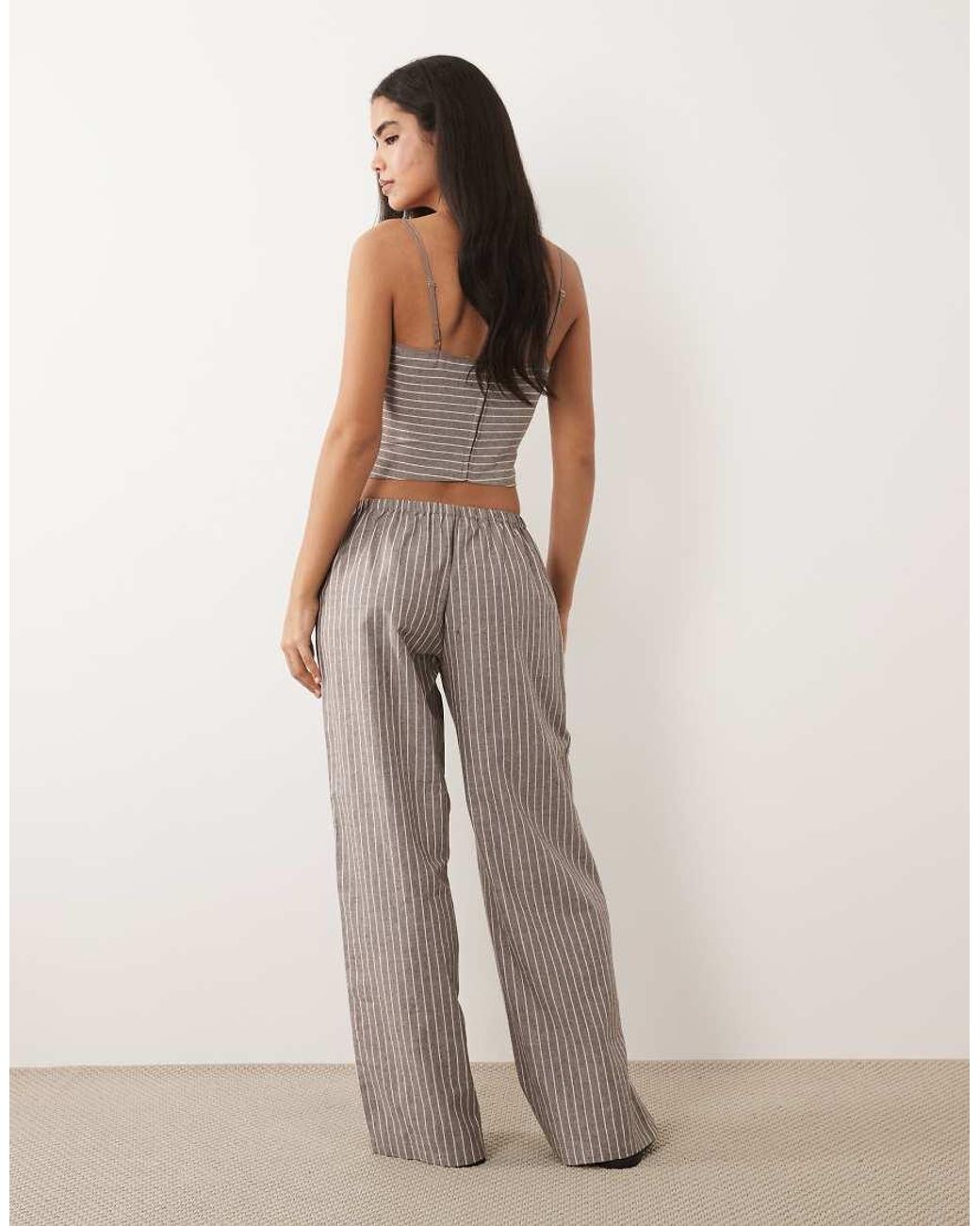 Missy Empire Natural Cotton Rich Elasticated Waist Button Detail Wide Leg Trousers Co-Ord