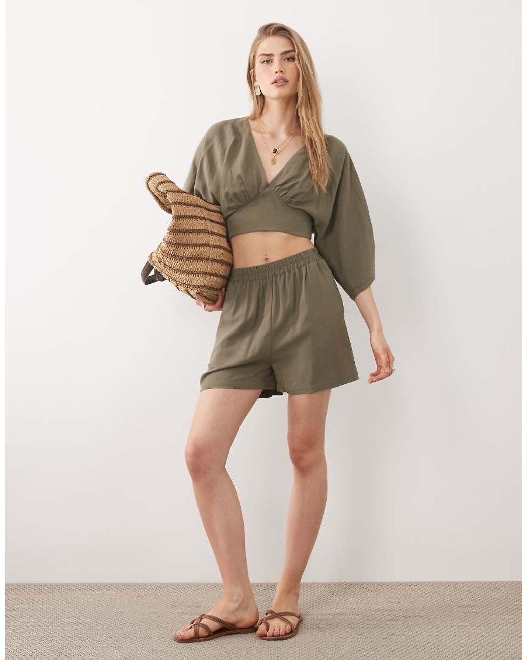 ASOS Brown Batwing Wrap Detail Top