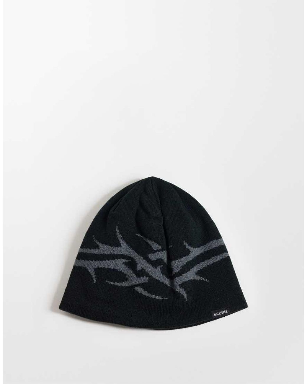 Hollister Black Knitted Graphic Beanie for men