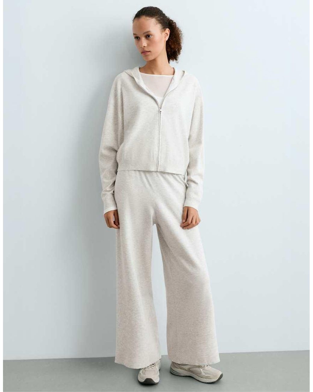 Oysho White Straight Fit Knit Trousers