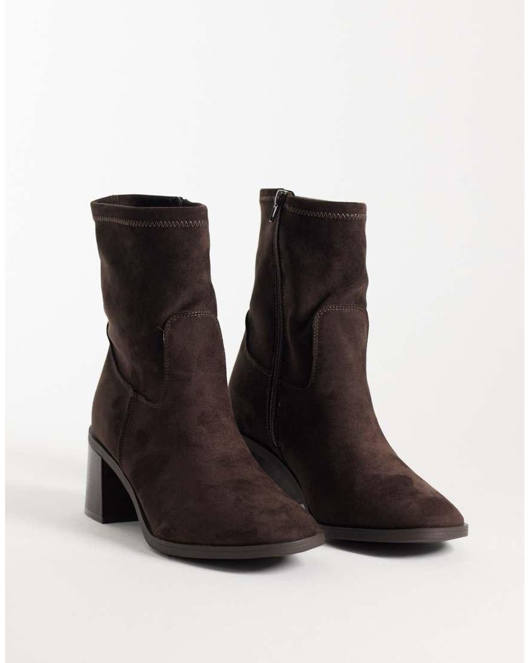 New Look Brown Faux Suede Heeled Sock Boot