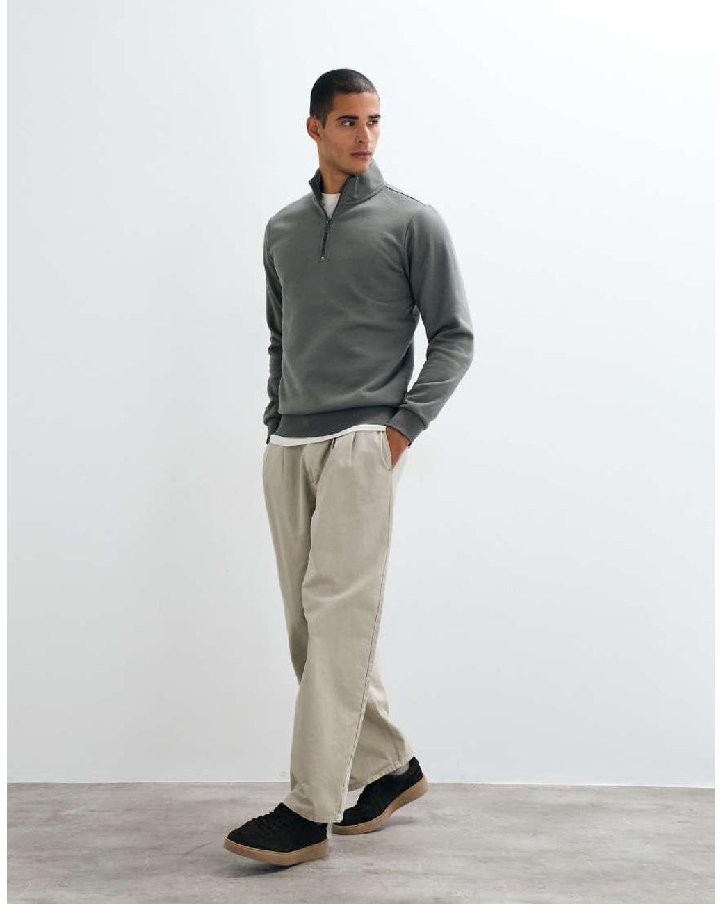 Only & Sons Gray Half Zip Sweat for men