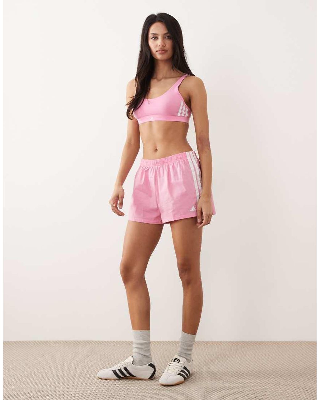 Adidas Pink Sports Active Essentials Stripes Scoop Bralet