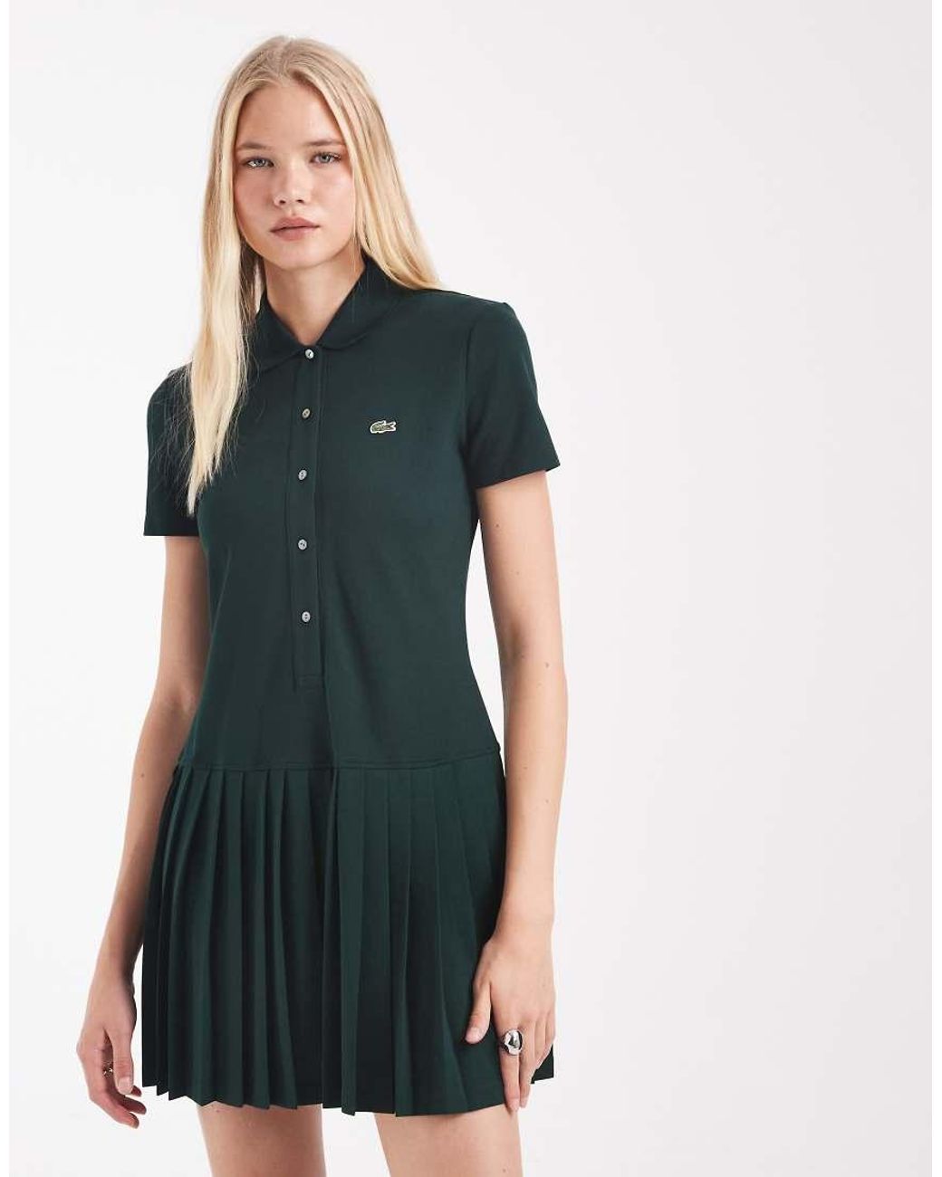 Lacoste Blue Pleated Skirt Pique Polo Dress